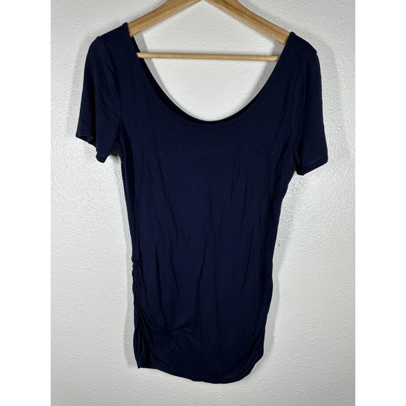 Maurices Tops - Maurices 24/7 Shirt Womens Small Navy Scoop Neck Ruched Side Stretch Jersey Top